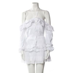 Alice McCall white eyelet off the shoulder mini dress